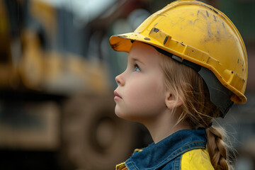 AI generated picture of small cute child wearing helmet and costume like an adult