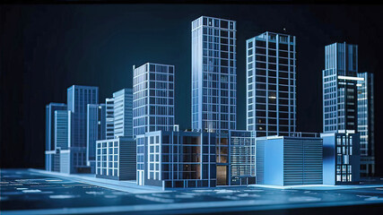 Obraz premium Commercial real estate development project, large multi-story office buildings in the city, image of developers and investors planning office buildings,
