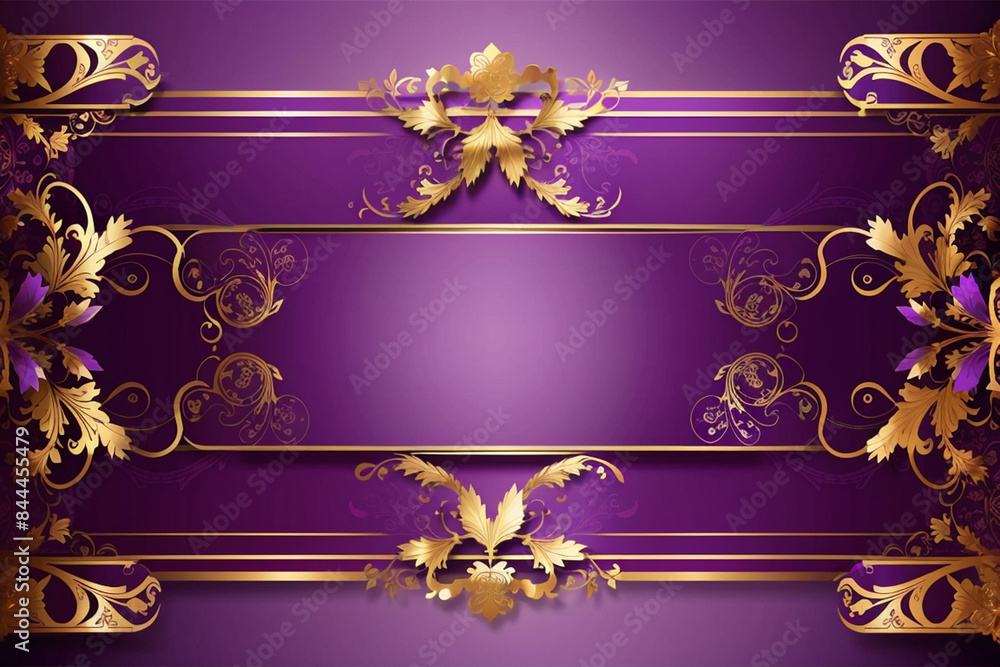 Wall mural extra large purple banner with luxurious gold design and empty space for text, generative ai