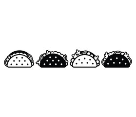 taco meal food icons symbol black white illustration collections sets