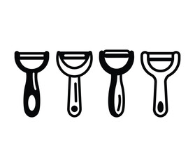 vegetable peeler tool icons symbol vector design black white illustration simple flat style sets