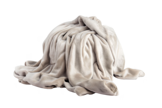 A white blanket is spread out on a white background