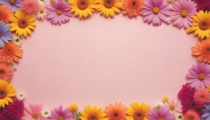 Obraz premium Colorful Flowers Flatlay with Copy Space