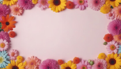 Fototapeta premium Colorful Flowers Flatlay with Copy Space