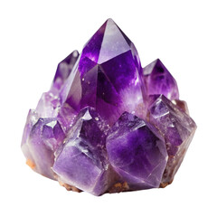A purple amethyst crystal isolated on transparent background.