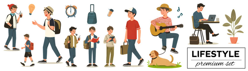 Vector Set of Urban Lifestyle, Modern Lifestyle Collection, Casual Urban Life Scenes, Diverse People Engaging in Everyday Activities, Contemporary City Life Illustrations, Transparent SET, vector, png