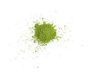 Pile of green matcha powder isolated on transparen png, top view