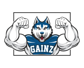 Gainz University logo features a powerful husky dog wearing a sports jersey, symbolizing strength.