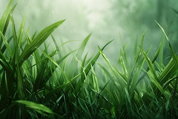 Lush Watercolor-Style Grass Blades in Vibrant Shades of Green on Cinematic Background