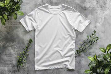 Top view white t-shirt mockup on texture background