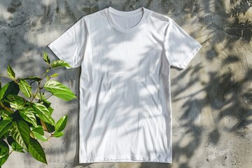 Top view white t-shirt mockup on texture background