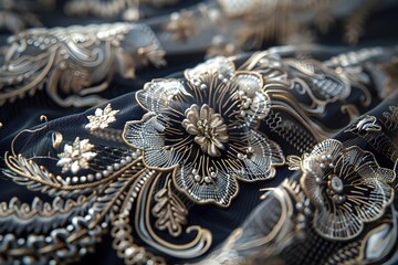 Fototapeta premium Ornate Lace and Filigree Compositions with Intricate Floral Arrangements and Metallic Textures