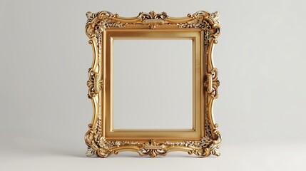 Golden blank frame on a seamless white background, captured in 8K, realistic, full ultra HD, high resolution, and cinematic photography.