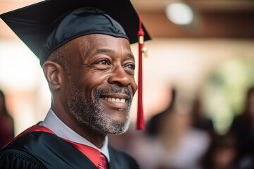 Fototapeta premium AI generative photo of an african american senior student graduation