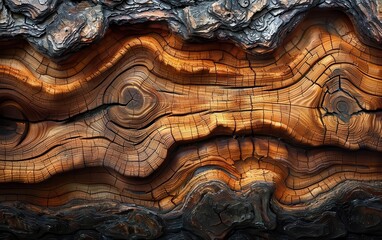 Close-up of a beautifully textured wooden surface with rich, intricate patterns and a combination of dark and light tones.