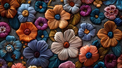 Naklejka premium Vibrant Retro Embroidery Patterns with Floral Designs in Muted Vintage Palette