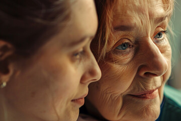 Nurse hospital health services, smiling nurse caring for the aged granny grandpa, Generative AI picture