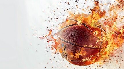 Produce a high-resolution, realistic, full ultra HD, cinematic photo of a fire basketball against a white background.