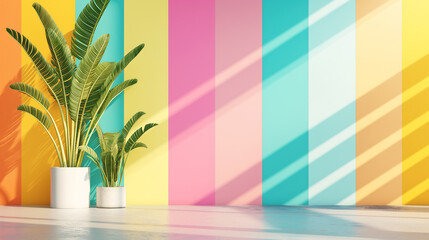 minimal Interior design multicolor vibrant retro striped background rainbow colorful wall