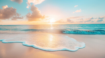 summer beach soft wave on sand beach with sunrise