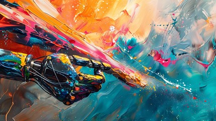 Robotic Hand Creating Art: Futuristic Technology in Digital Painting and Innovation