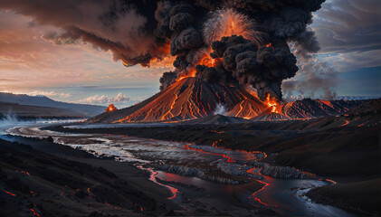Plumes of smoke, flashes of fire and flows of lava - a spectacular volcanic eruption