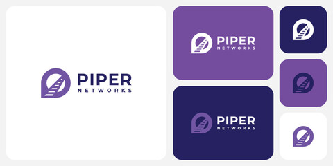 Vector logo design for the initials letter P in the shape of a tunnel and train tracks in a modern, simple, clean and abstract style.
