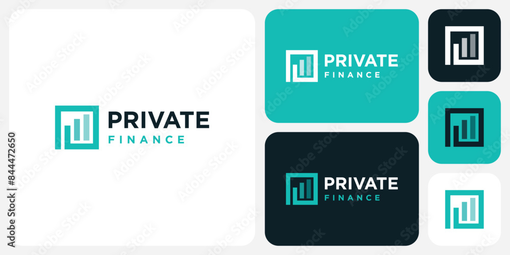 Poster vector logo design for the initials p in the form of a rectangular growth graph in a modern, simple,