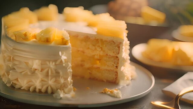 Pineapple Cake with Buttercream Frosting with Ai generated.
