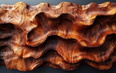 Obraz premium Close-up of intricately carved wooden sculpture with elegant wave-like patterns, showcasing natural wood textures and craftsmanship.