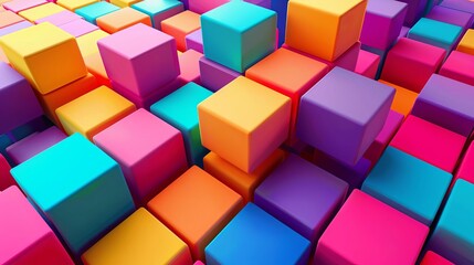 Obraz premium Colorful cube background Abstract colorful 3D rendering of geometric blocks Background with a vibrant color block design Colorful abstract pattern for web