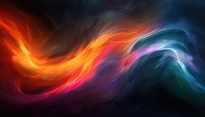Abstract Color Waves, Dynamic swirls of vibrant colors in a dark setting, Energetic and Dramatic.