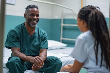 Obraz premium Inmate receiving a job offer for postrelease, excited and hopeful, quiet cell