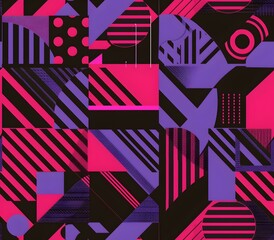 Vibrant Abstract Geometric Pattern with Bold Pop Art Inspired Colors and Simplified Minimalist Line