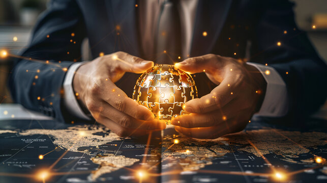 A Business man solving business problem puzzle, Ai