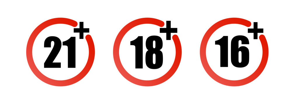 Age limit sign set. Adults content only age restriction. Censure warning age plus. Vector .