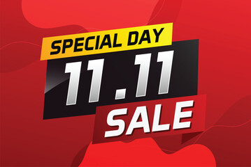 11.11 Special day sale word concept vector illustration with ribbon and 3d style for use landing page, template, ui, web, mobile app, poster, banner, flyer, background, gift card, coupon

