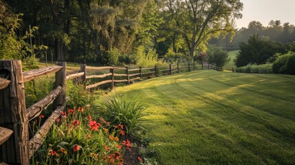 landscaping, lawn, flowers, trees, fence, garden design, 
