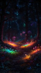 Fantasy Forest Trail with Neon Illumination