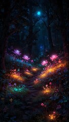 Enchanted Floral Path in a Magical Forest