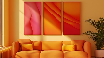 Vibrant Minimalist Abstract Art Frames on Wall in Bright Gradient Palette
