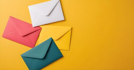 Colorful envelopes on a yellow background