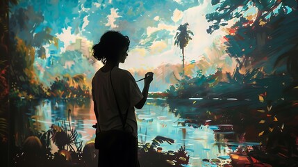 Creative Artist Skillfully Using Augmented Reality Tools for Innovative Digital Artwork Creation