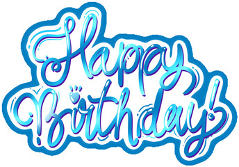 Blue text sign happy birthday hand drawn head font on the transparent background for celebrating or inviting party