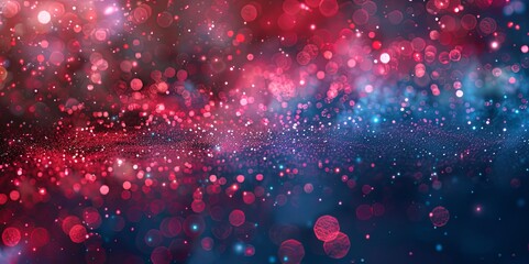 Cosmic Dance: Red and Blue Dust Particles Amidst Glittering Stars in an Abstract Night Sky