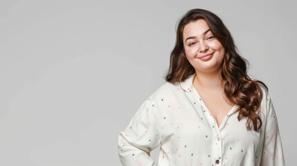 Obraz premium A confident woman in a white button-down shirt smiles