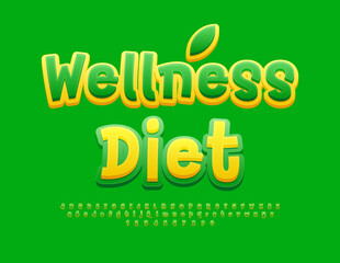 Vector healthy flyer Wellness Diet, Creative Green Font. Modern Handwritten Alphabet Letters and Numbers set.