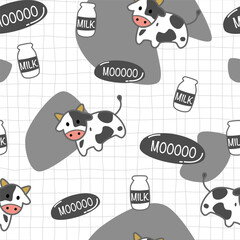 seamless pattern with cow and milk