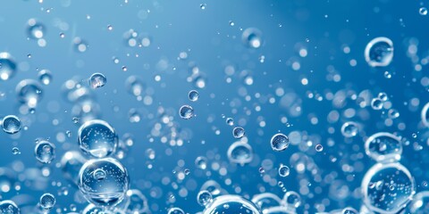 A close-up shot of air bubbles floating in blue water