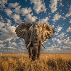 Fototapeta premium Witness the majestic sight of a herd of elephants gracefully migrating across the savanna during the dry season, a harmonious blend of nature's resilience and the timeless rhythm of wildlife